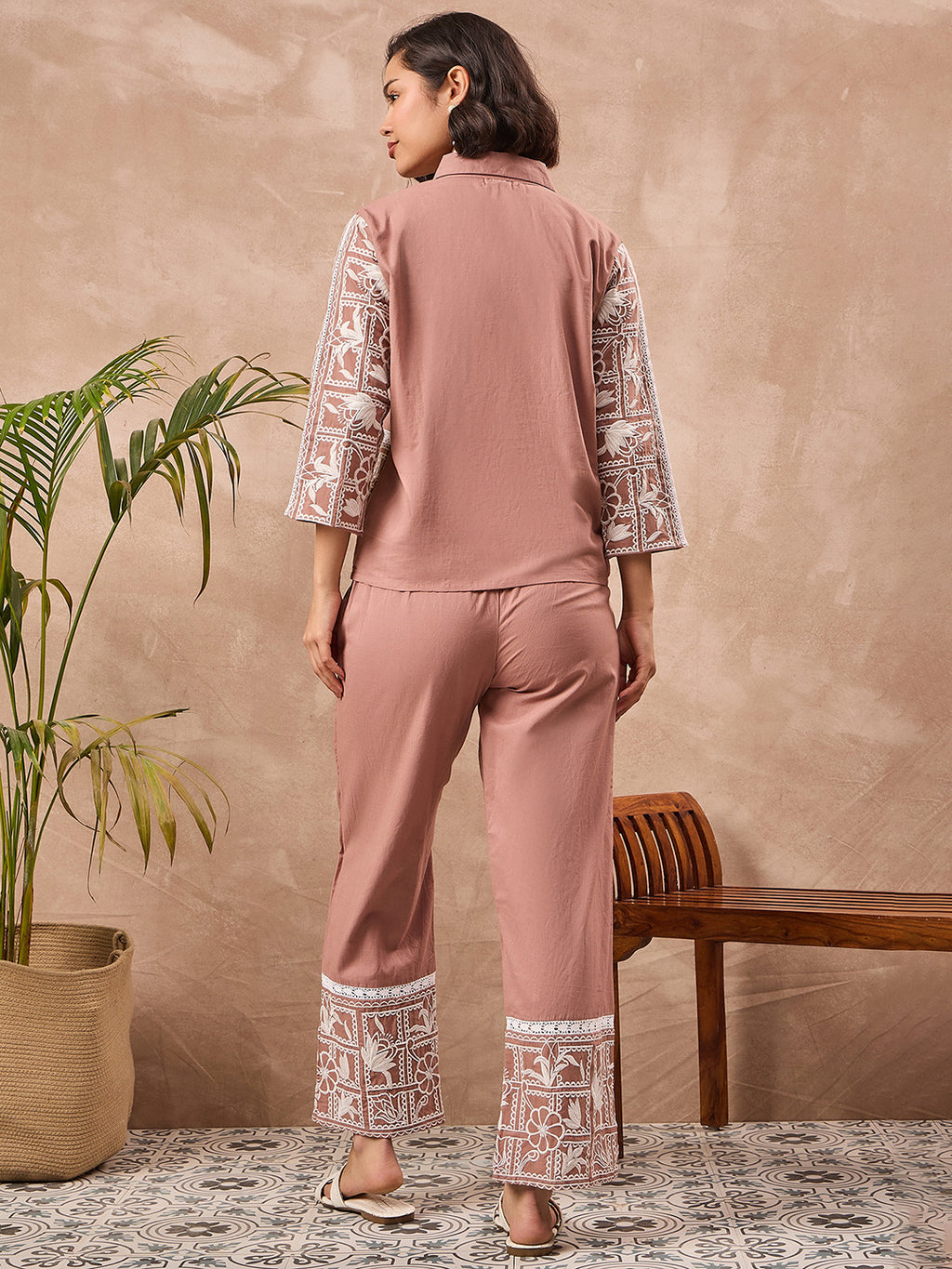 Floral Embroidered Shirt With Trouser Co-Ords Set