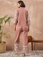 Floral Embroidered Shirt With Trouser Co-Ords Set