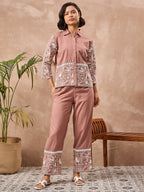 Floral Embroidered Shirt With Trouser Co-Ords Set