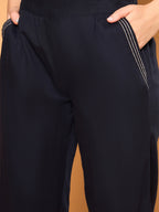 Navy Blue Cotton Embroidered Shirt With Trouser Co-Ords Set