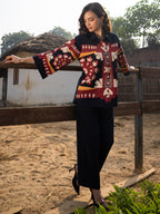 Navy Blue Colourblocked Shirt With Trouser Co-Ords Set