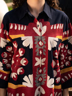 Navy Blue Colourblocked Shirt With Trouser Co-Ords Set