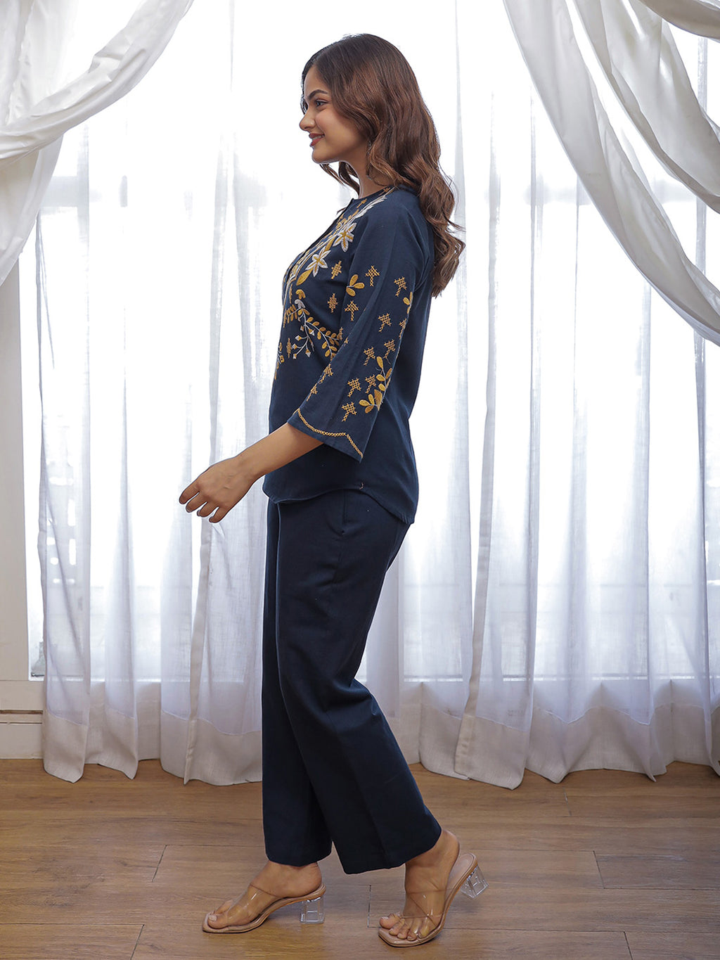 Cotton Embroidered Tunic With TrouserCo-Ords Set