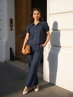 Zummer Women Navy Blue Shirt & Trouser Co-Ord Set
