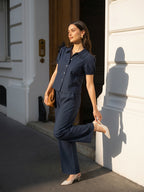 Zummer Women Navy Blue Shirt & Trouser Co-Ord Set