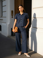 Zummer Women Navy Blue Shirt & Trouser Co-Ord Set