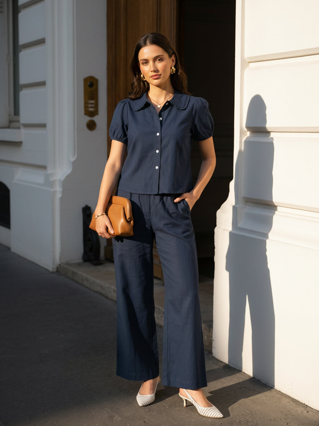 Zummer Women Navy Blue Shirt & Trouser Co-Ord Set