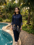 Zummer Women Navy Blue & Off White Embroidered Cotton Co-Ord Set