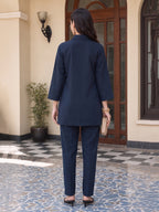 Zummer Navy Blue Embroidered Cotton Co-Ord Set for Women