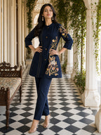 Zummer Navy Blue Embroidered Cotton Co-Ord Set for Women