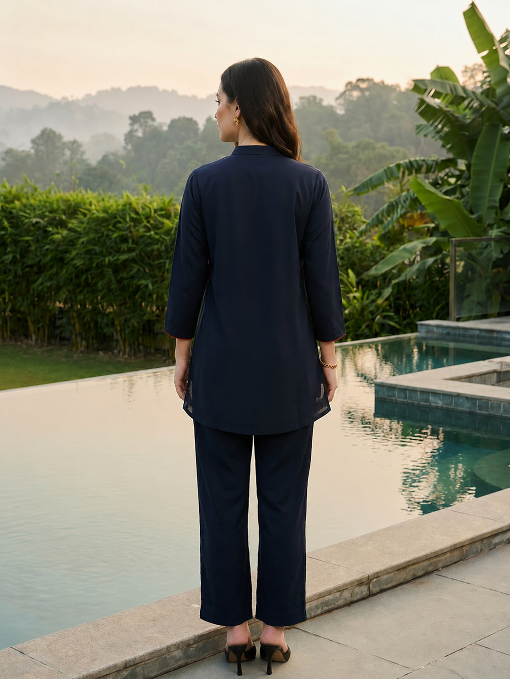 Zummer Women Navy Blue Embroidered Cotton Co-Ord Set