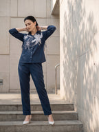 Zummer Women Navy Blue Appliqué Cotton Shirt & Trouser Co-Ord Set
