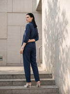 Zummer Women Navy Blue Appliqué Cotton Shirt & Trouser Co-Ord Set