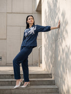 Zummer Women Navy Blue Appliqué Cotton Shirt & Trouser Co-Ord Set