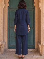 Zummer Women Navy Blue Embellished Pure Cotton Tunic & Trouser Co-Ord Set