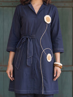 Zummer Women Navy Blue Embellished Pure Cotton Tunic & Trouser Co-Ord Set