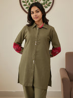 Cotton Floral Embroidered Tunic With Trouser Co-Ords Set
