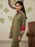 Cotton Floral Embroidered Tunic With Trouser Co-Ords Set