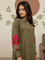 Cotton Floral Embroidered Tunic With Trouser Co-Ords Set
