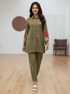 Cotton Floral Embroidered Tunic With Trouser Co-Ords Set