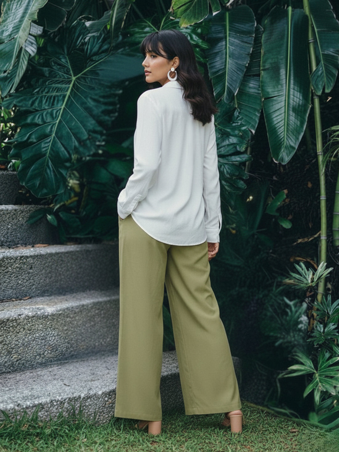 Zummer Layered Co-ord Set – Olive Cotton Shirt & Palazzos