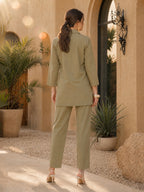 Zummer Olive Embellished Cotton Co-Ord Set for Women