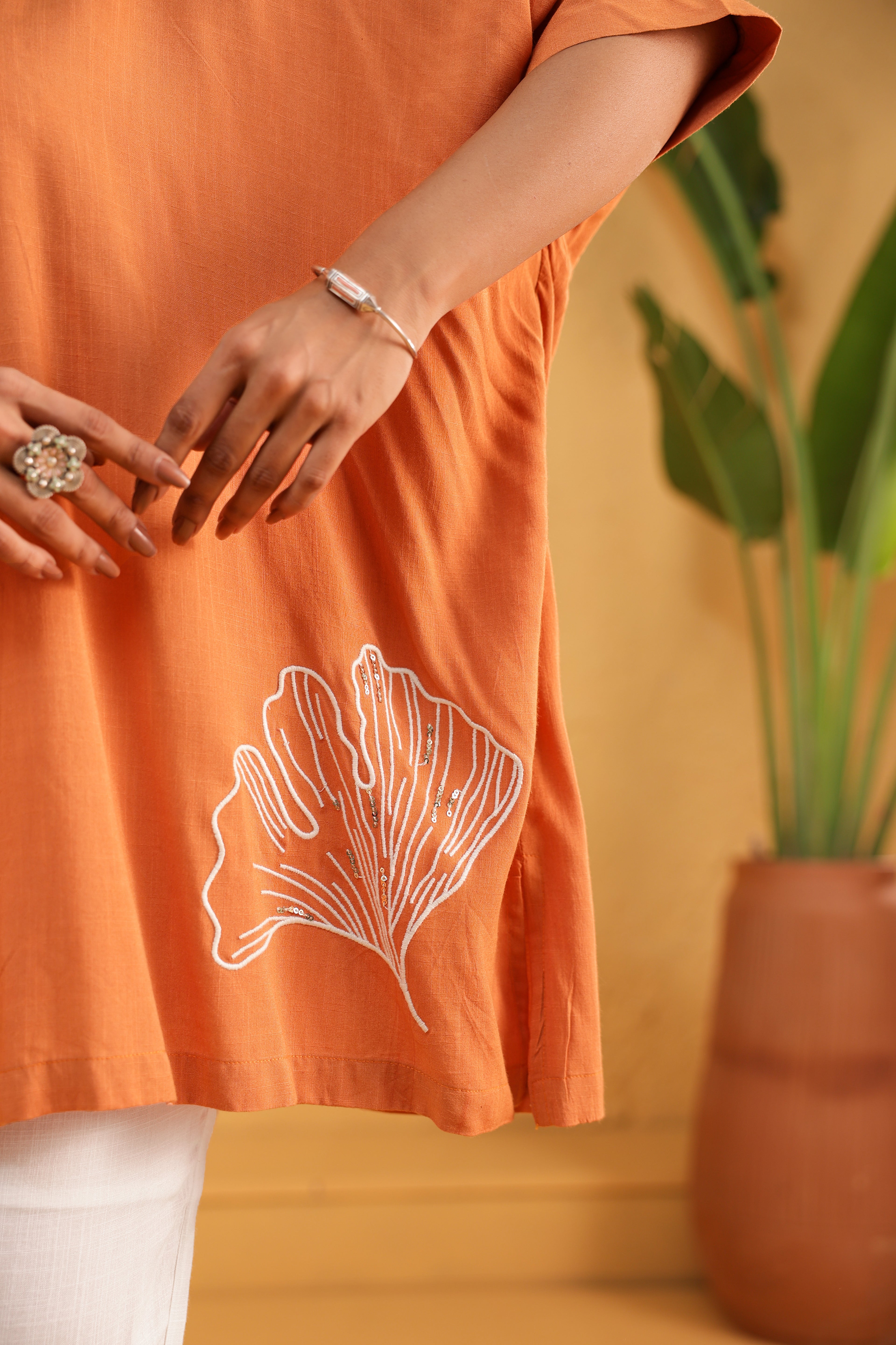 Cotton Embroidered Tunic With Palazzos Co-Ords Set