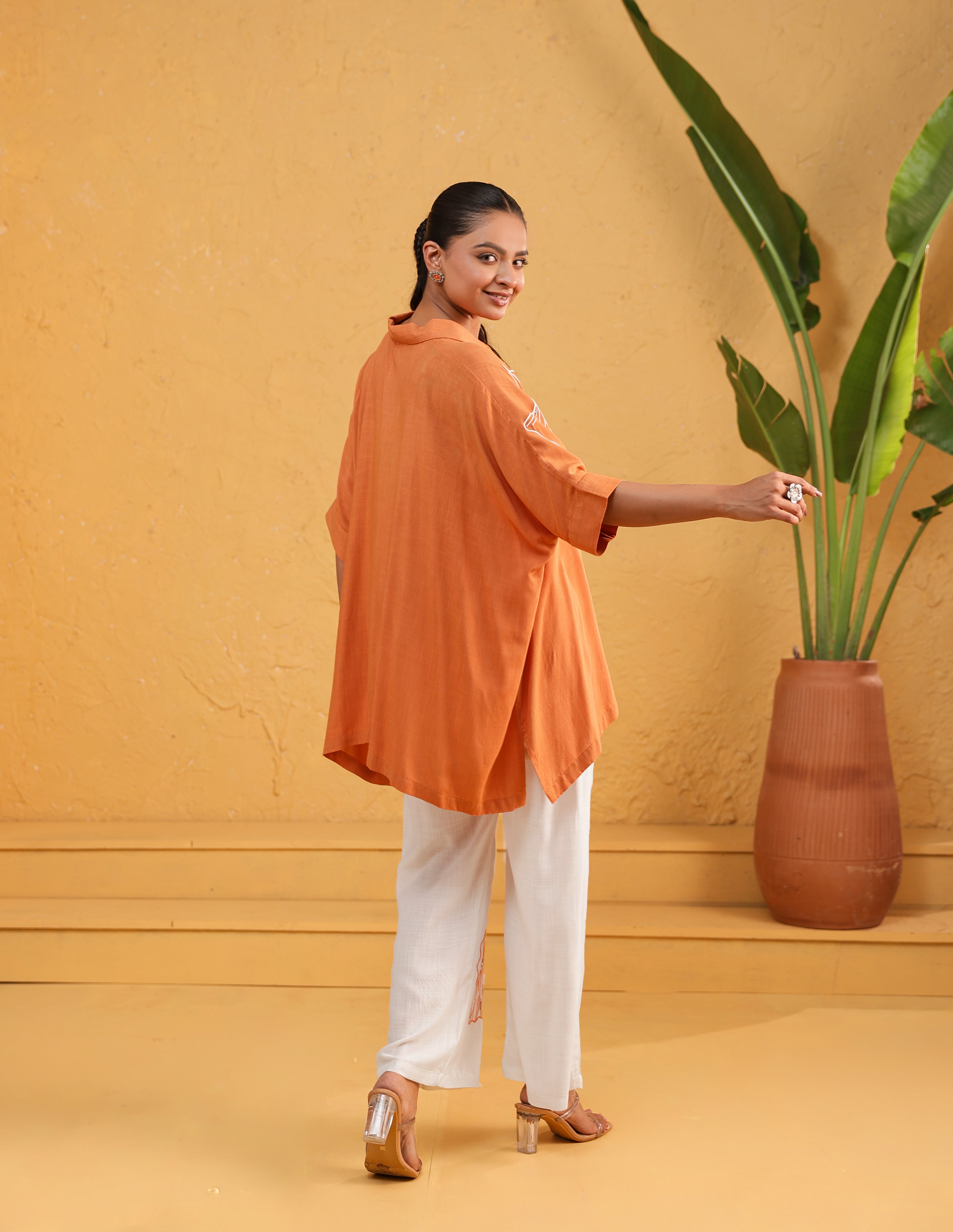 Cotton Embroidered Tunic With Palazzos Co-Ords Set