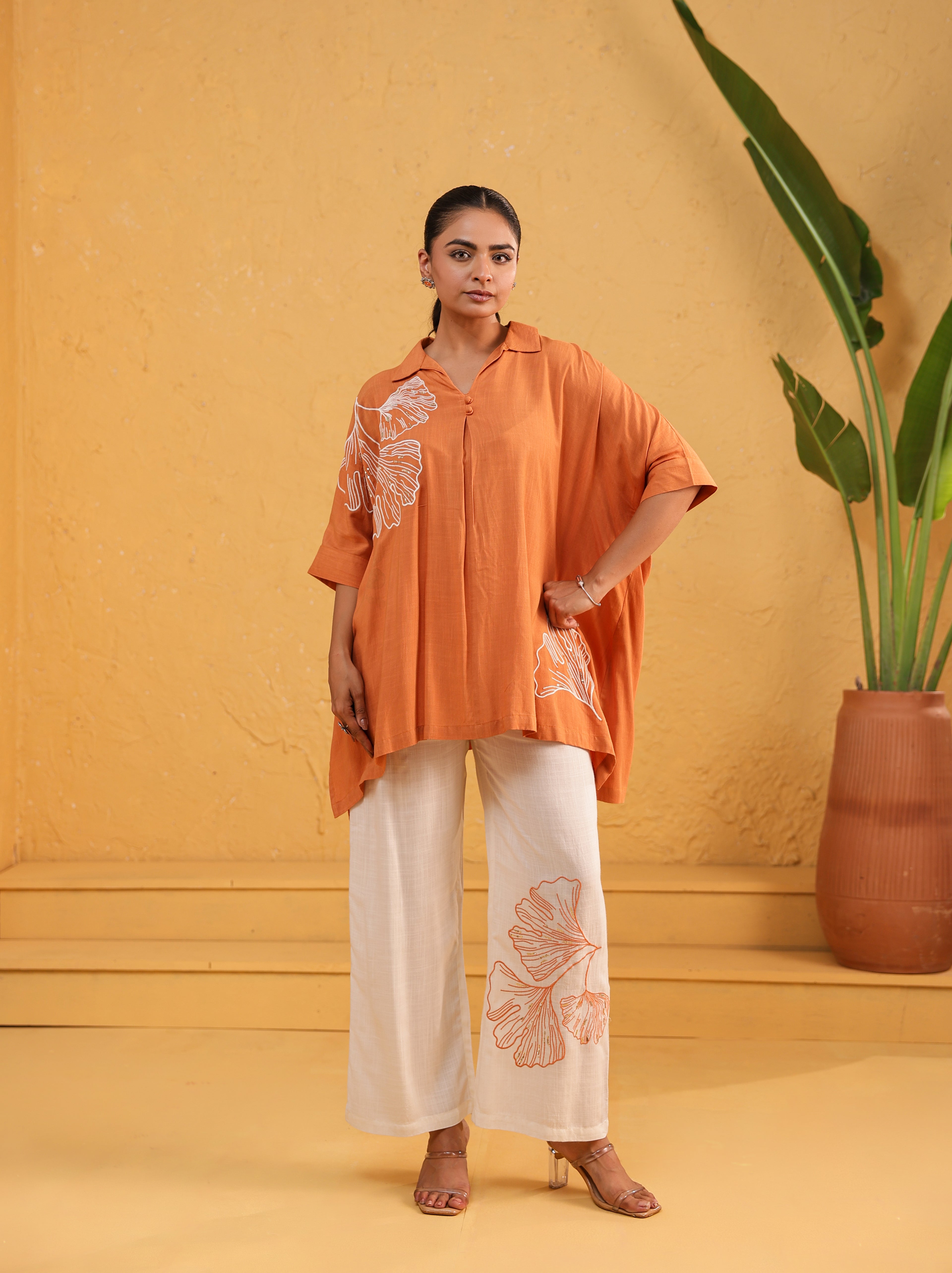 Cotton Embroidered Tunic With Palazzos Co-Ords Set