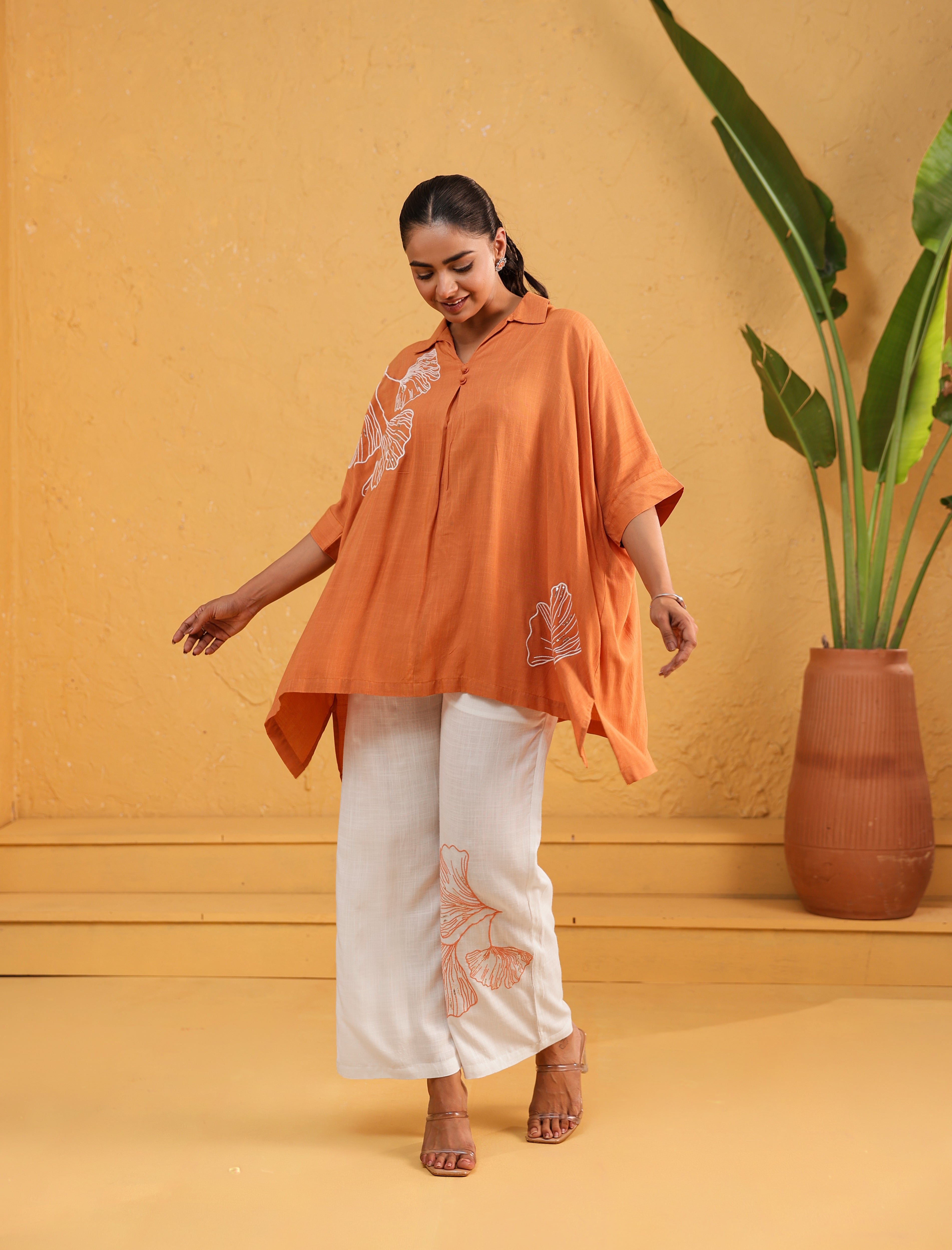 Cotton Embroidered Tunic With Palazzos Co-Ords Set