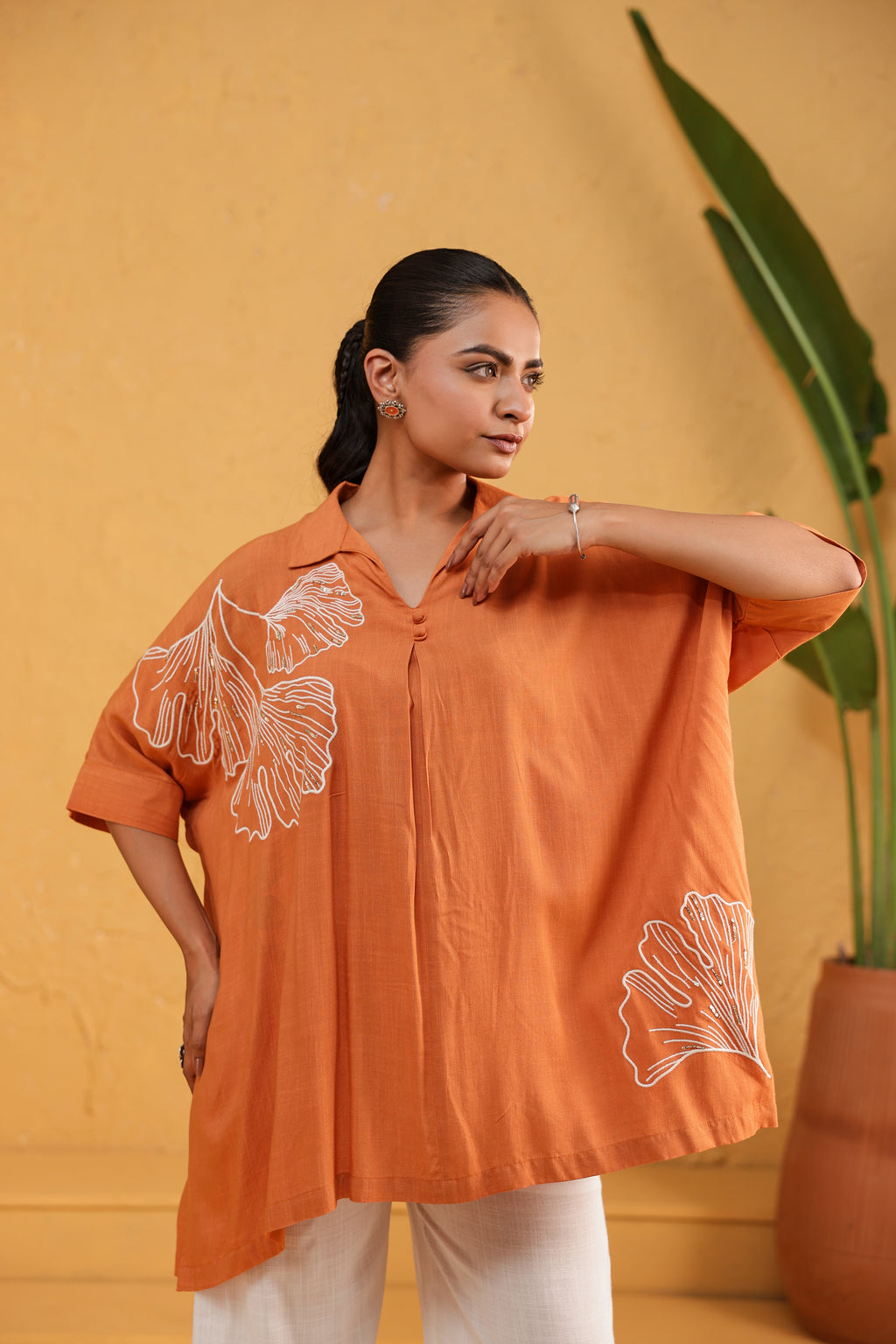 Cotton Embroidered Tunic With Palazzos Co-Ords Set