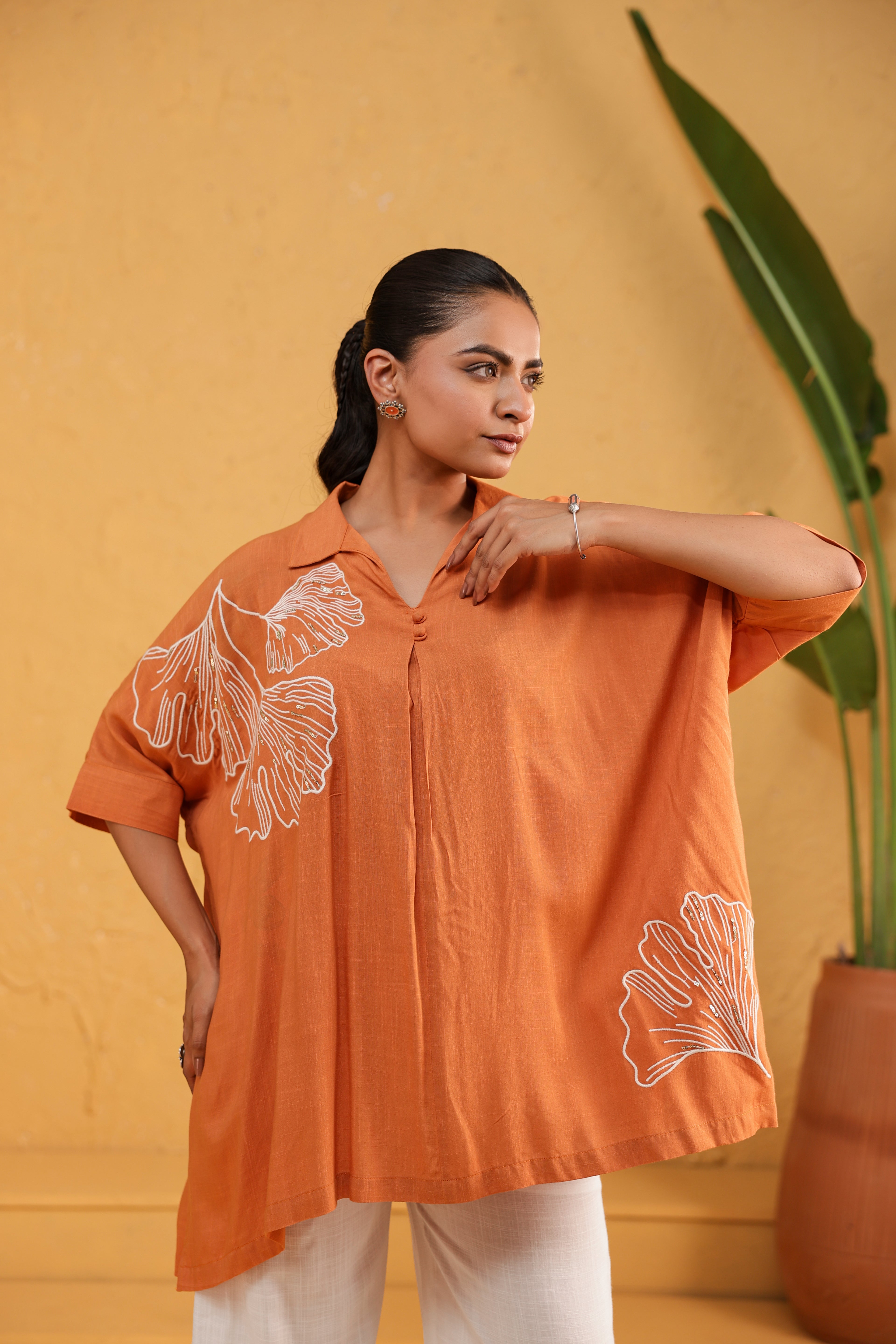 Cotton Embroidered Tunic With Palazzos Co-Ords Set