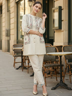 Zummer Cotton Floral Embroidered Tunic & Trouser Co-Ord Set