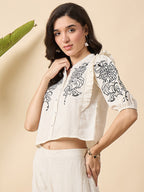 Cotton Embroidered Top With Palazzos Co-Ords Set