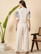 Cotton Embroidered Top With Palazzos Co-Ords Set