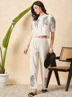 Cotton Embroidered Top With Palazzos Co-Ords Set