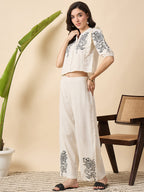 Cotton Embroidered Top With Palazzos Co-Ords Set