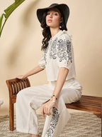 Cotton Embroidered Top With Palazzos Co-Ords Set