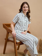 Cotton Stripe Printed Shirt And Palazzos Co-Ords Set