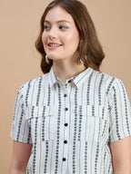 Cotton Stripe Printed Shirt And Palazzos Co-Ords Set
