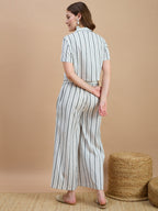 Cotton Stripe Printed Shirt And Palazzos Co-Ords Set