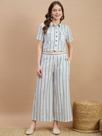 Cotton Stripe Printed Shirt And Palazzos Co-Ords Set