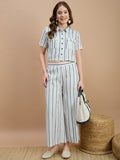 Cotton Stripe Printed Shirt And Palazzos Co-Ords Set