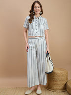 Cotton Stripe Printed Shirt And Palazzos Co-Ords Set