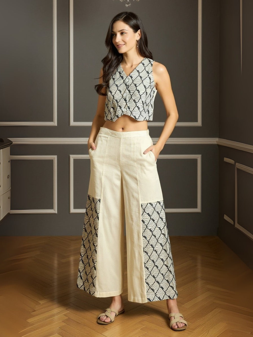 Zummer Cotton Embroidered Top & Palazzo Co-Ord Set