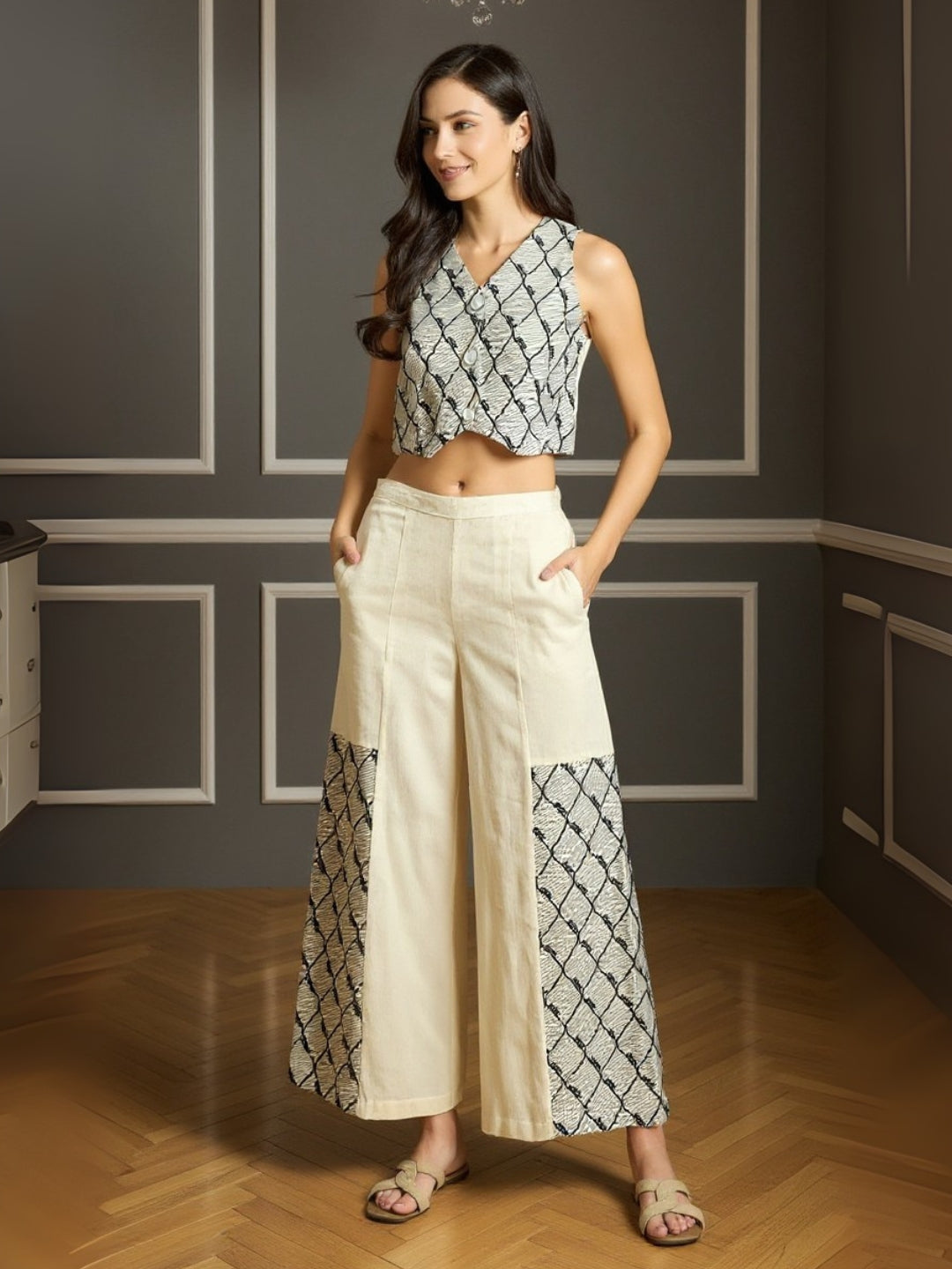 Zummer Cotton Embroidered Top & Palazzo Co-Ord Set
