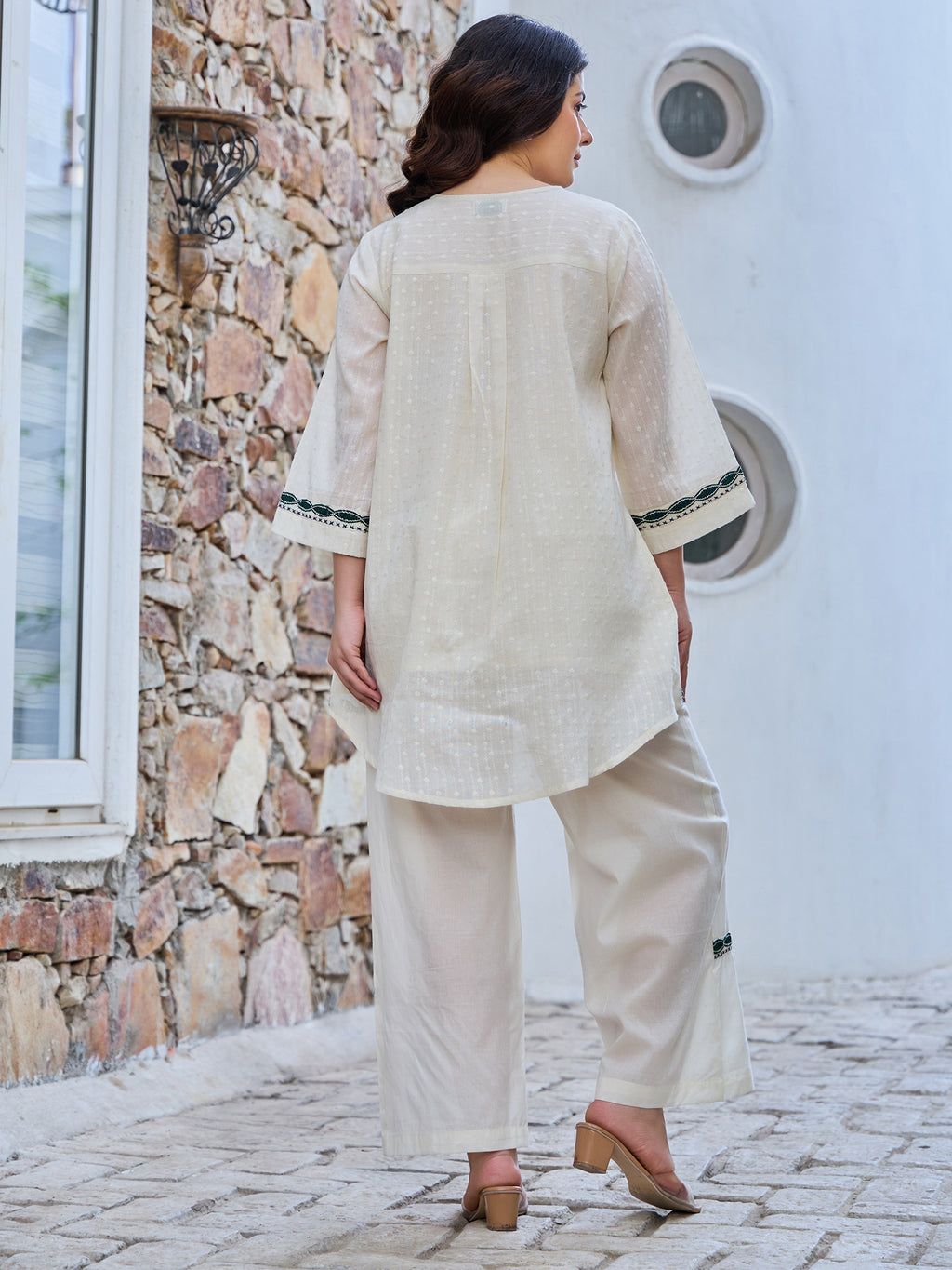 Cotton Embroidered Tunic With Trouser Co-Ords Set