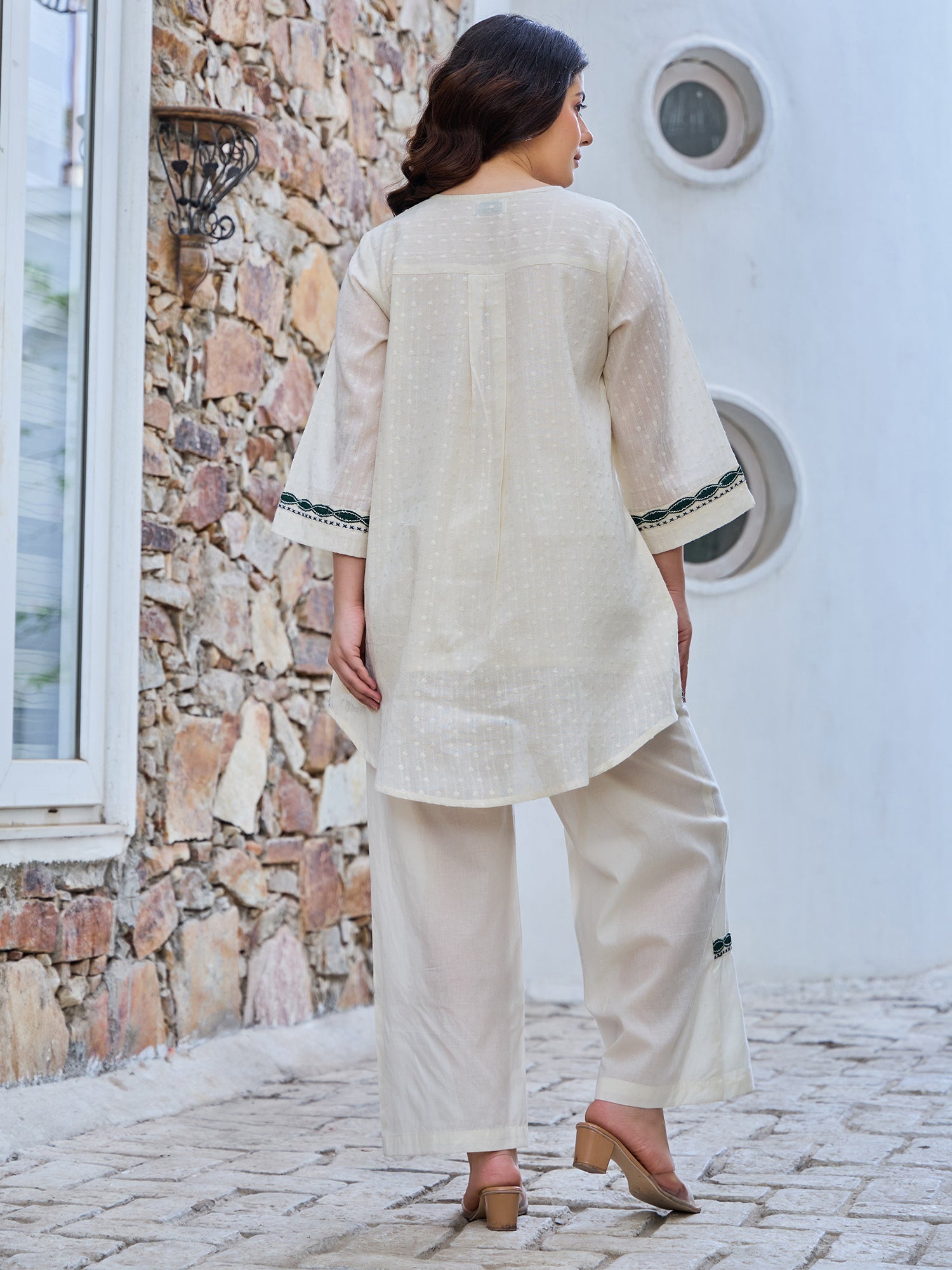 Cotton Embroidered Tunic With Trouser Co-Ords Set