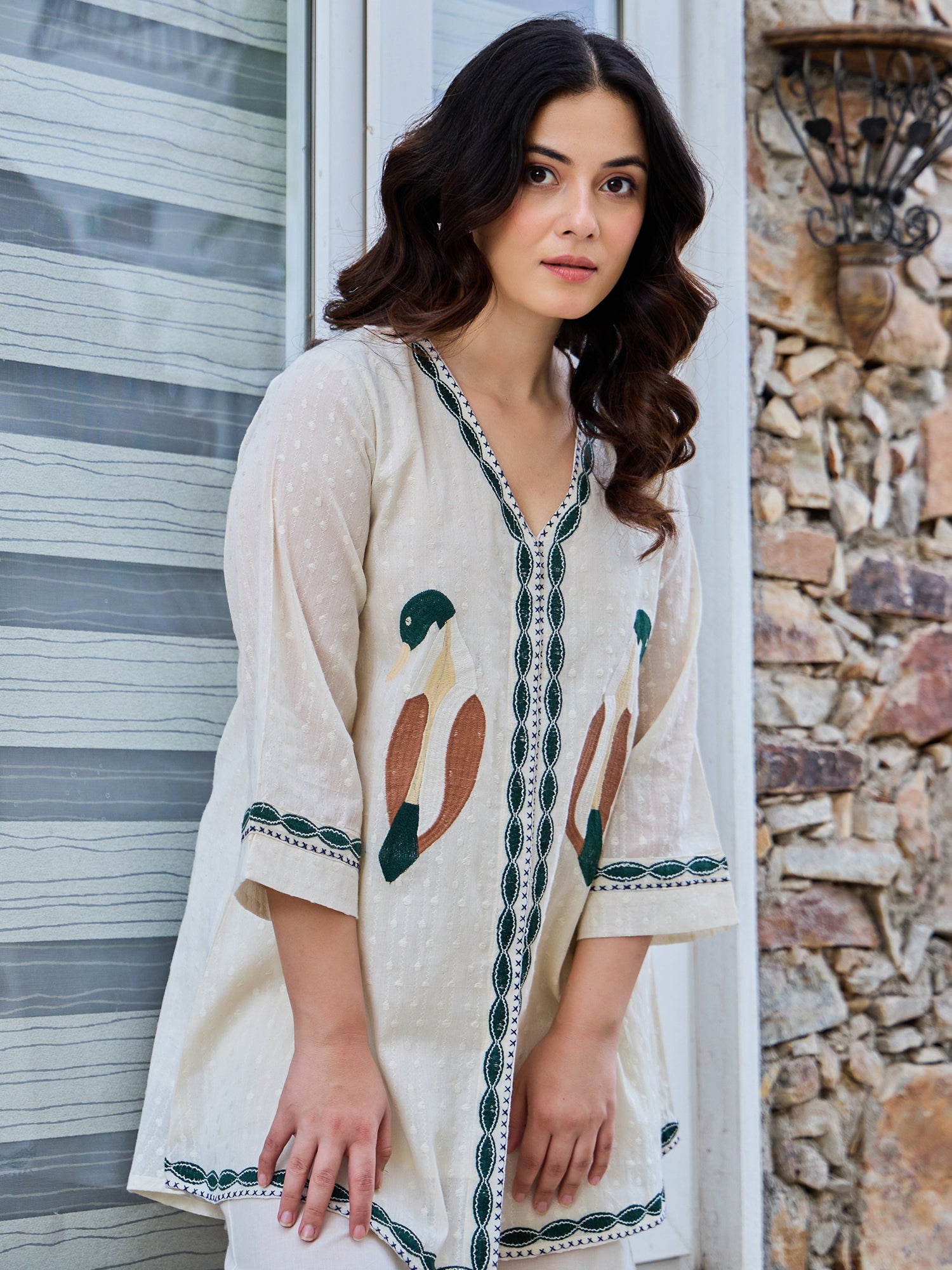 Cotton Embroidered Tunic With Trouser Co-Ords Set