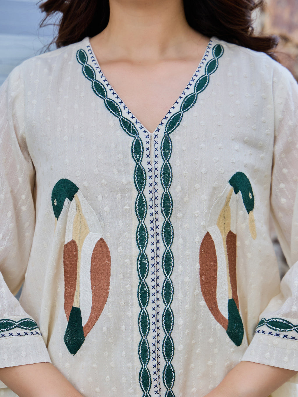 Cotton Embroidered Tunic With Trouser Co-Ords Set